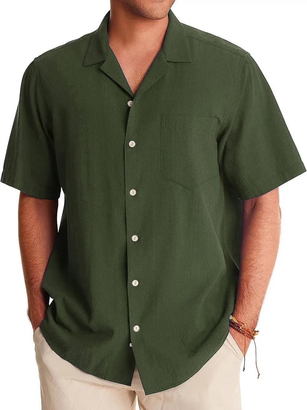 Short Sleeve Open Collar Pocket Shirt