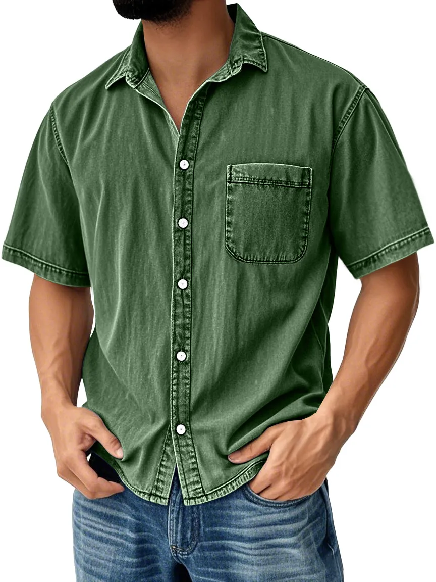 Tailored Short Sleeve Open Collar Pocket Shirt