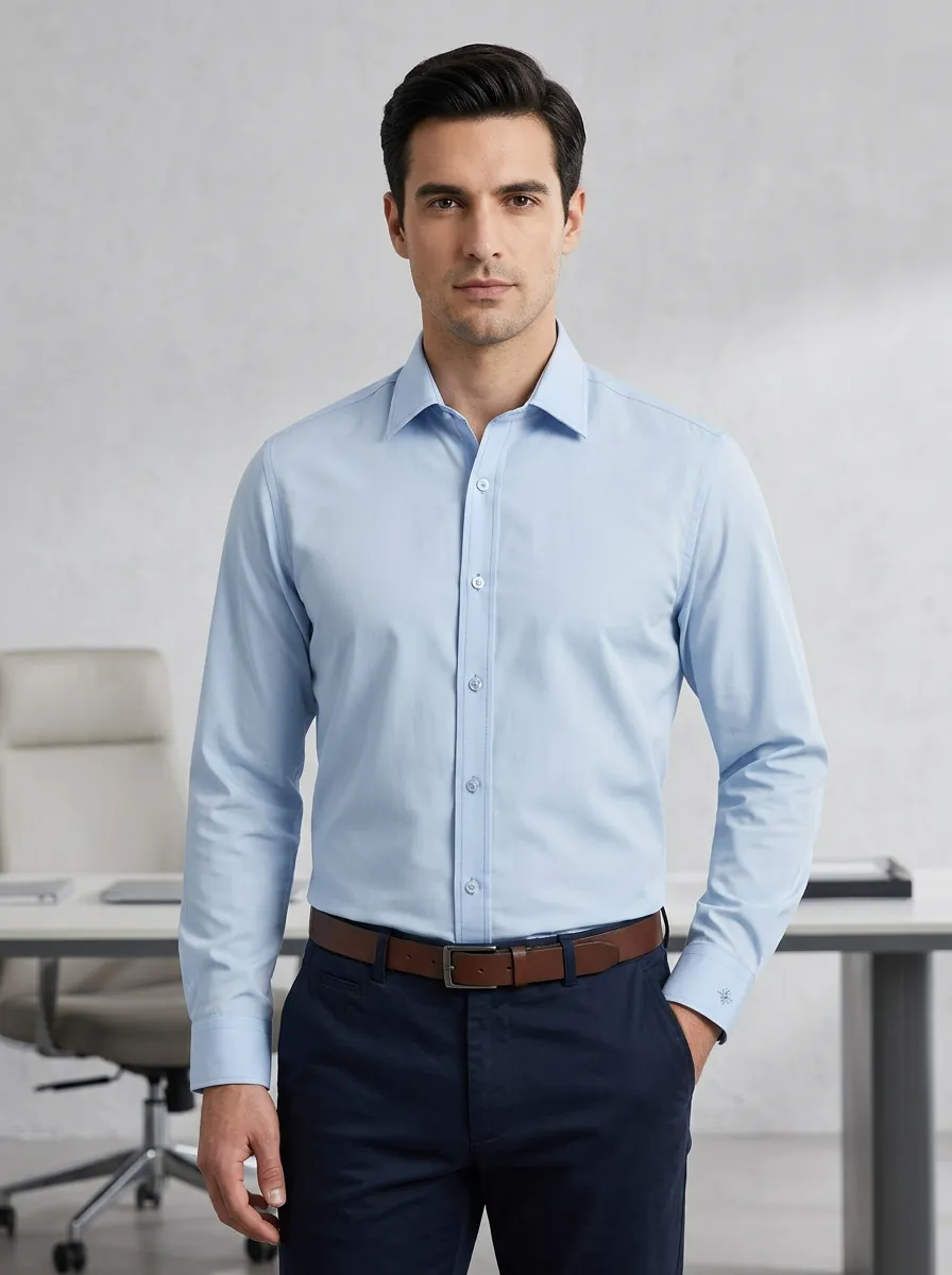 Men's Non-Iron Cotton Light Blue Business Formal Shirt