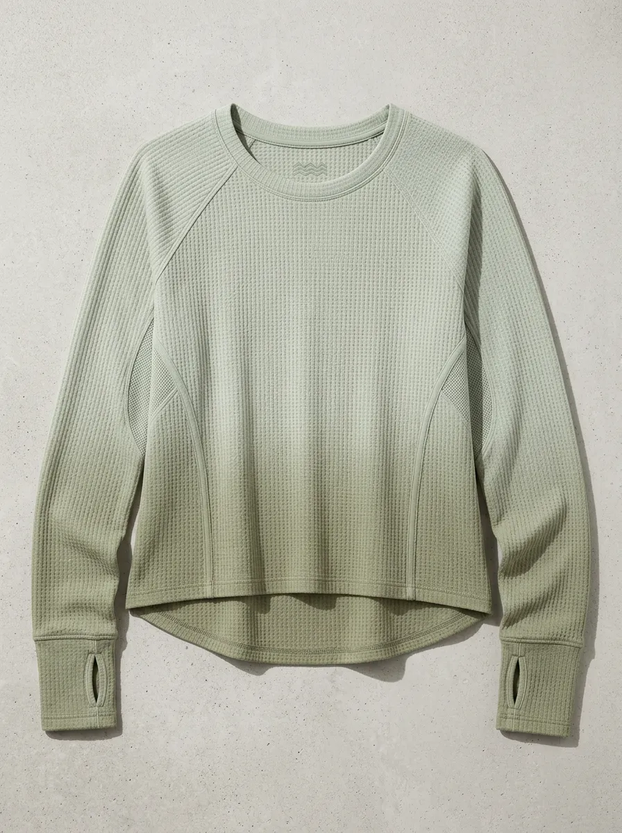 Women's Motion Athletic Ombre Waffle Knit Thumbhole Long Sleeve Top