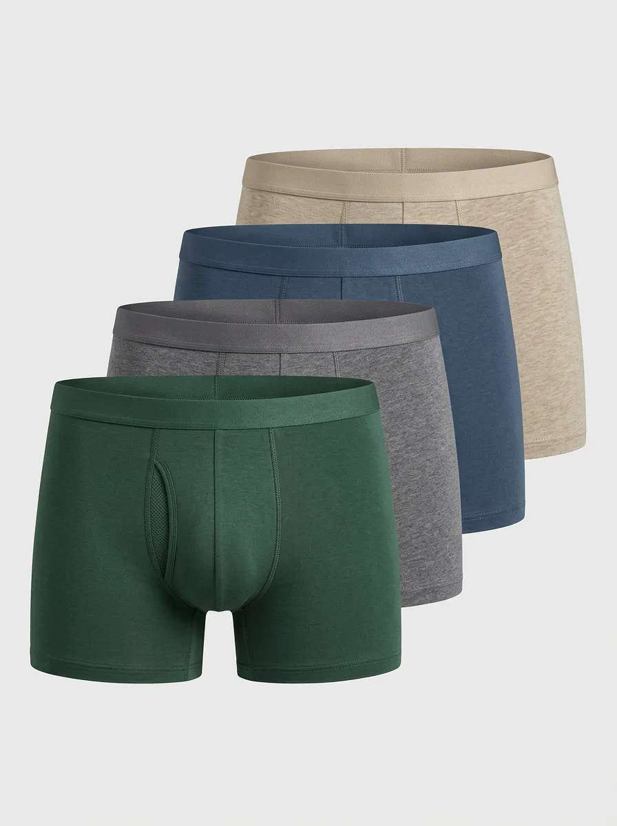 Mesh Breathable-Look Solid Textured Men's Boxer Briefs Four-Pack