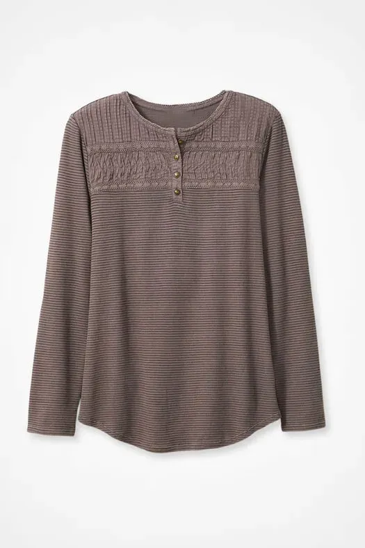 Textured Knit Henley Tops 5 Colors