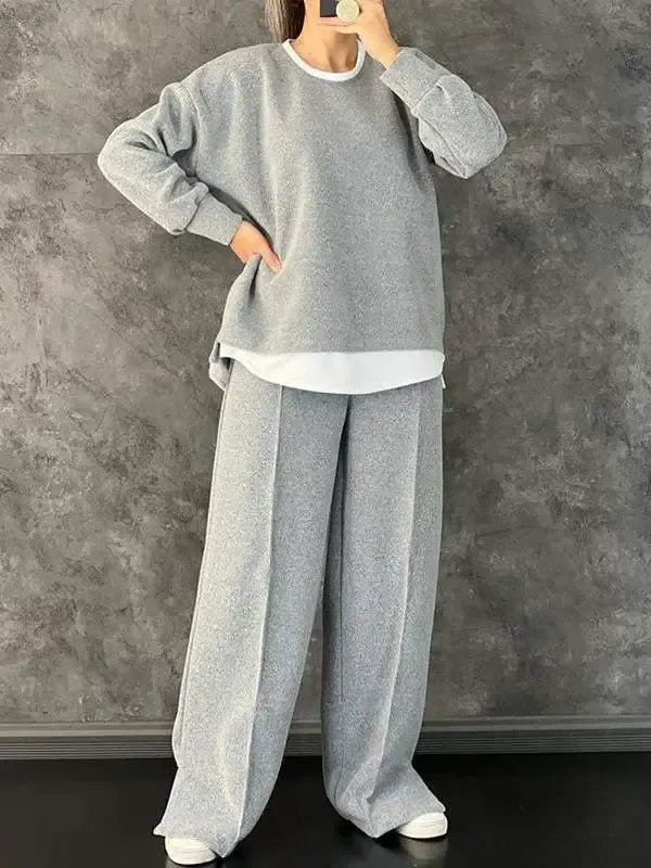 Women's Casual Round Neck Fake Two-Piece Contrast Color Suit
