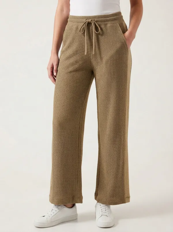 Women's Waffle Knit Drawstring Wide Leg Lounge Pants