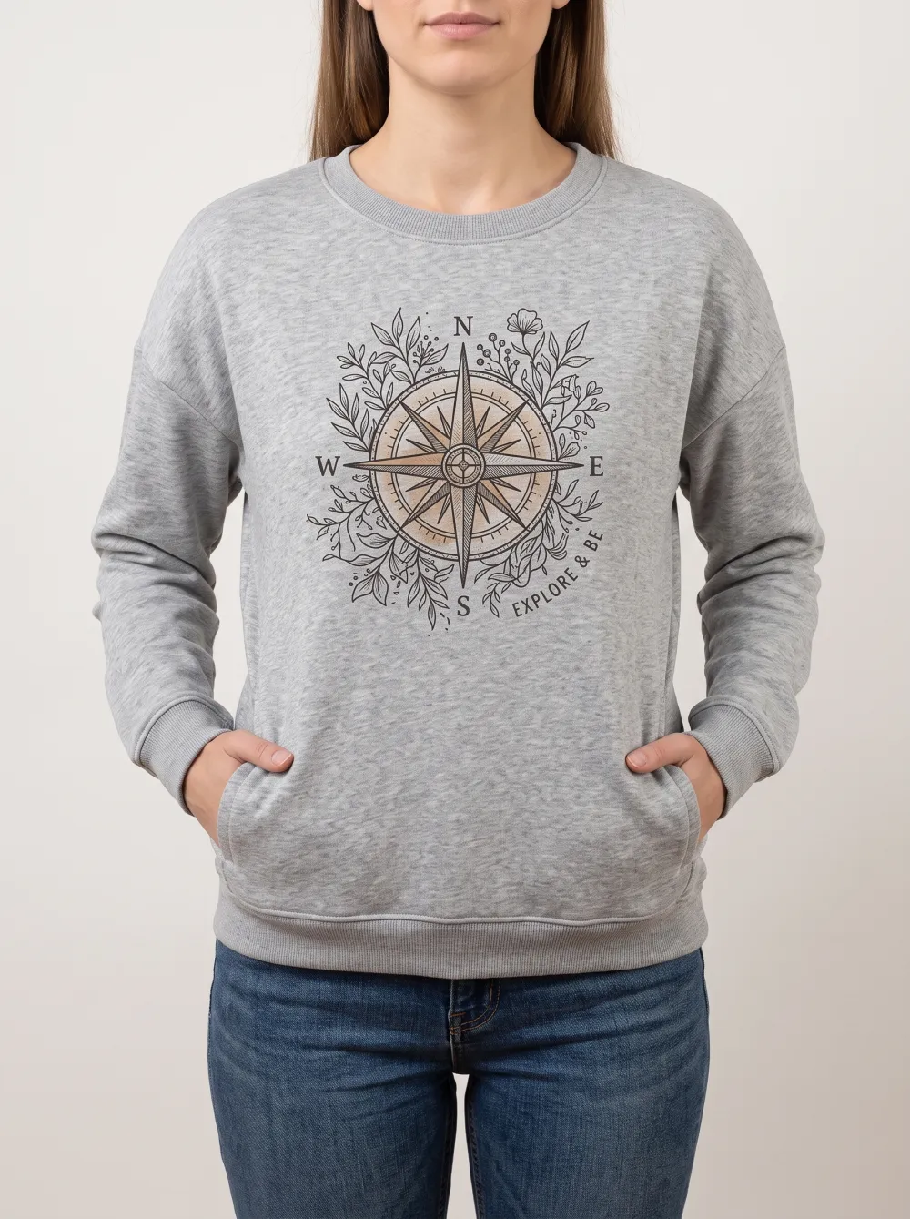 Travel Adventure Compass Floral Relaxed Sweatshirt