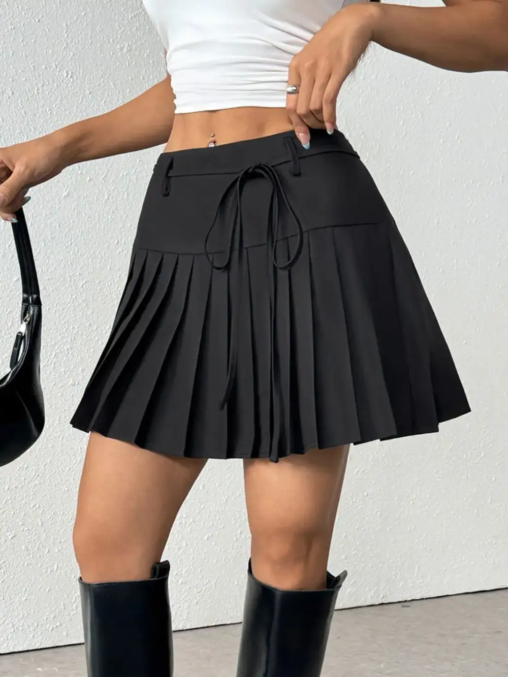 Pleated Tied Mini Skirt