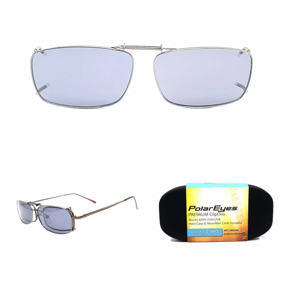 52mm Rectangular Polarized Clip-On Sunglasses