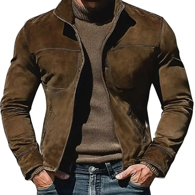Band Collar Textured Work Jacket