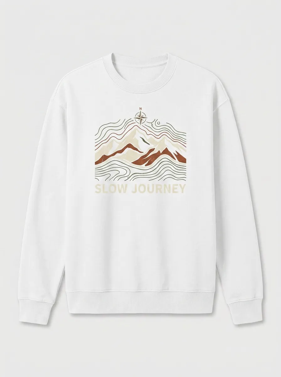 Unisex Outdoor Adventure Slow Journey Mountain Compass Printed Sweatshirt