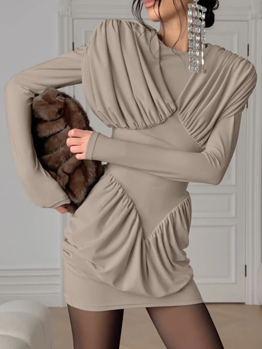 Ruched Long Sleeve Mini Dress