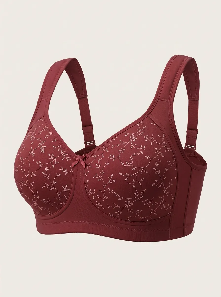Women's Plus Size Dusty Rose Rose Floral Wide-Strap Bow-Detail Wireless Bra