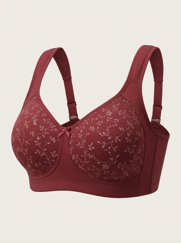 Women's Plus Size Dusty Rose Rose Floral Wide-Strap Bow-Detail Wireless Bra