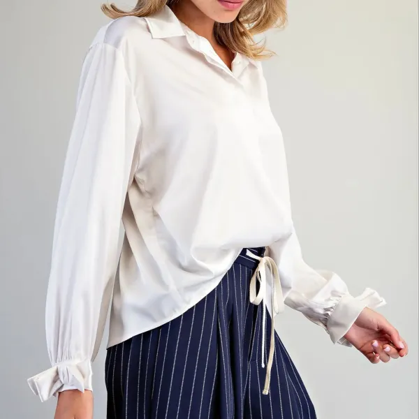 Ribbon Cuff Satin Blouse