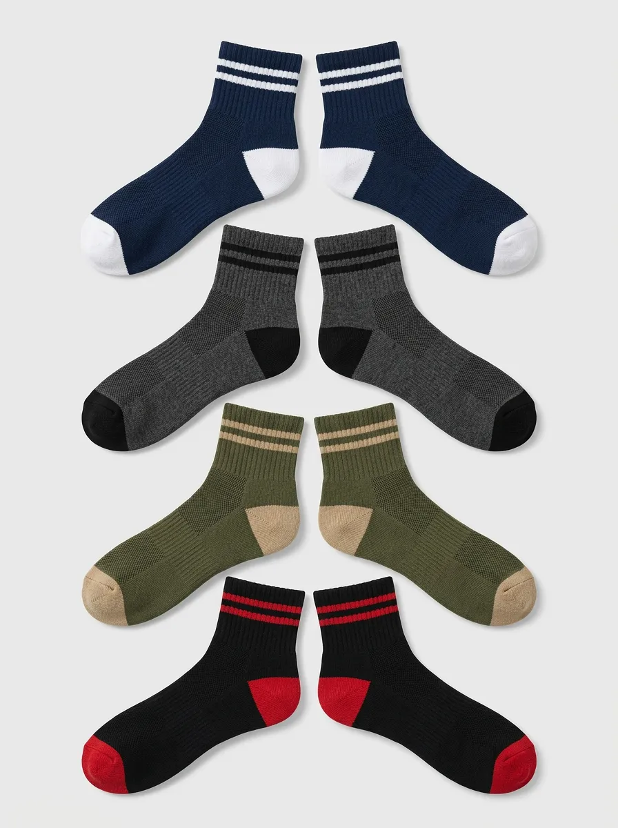 Men's Double-Stripe Colorblock Quarter Sock Set