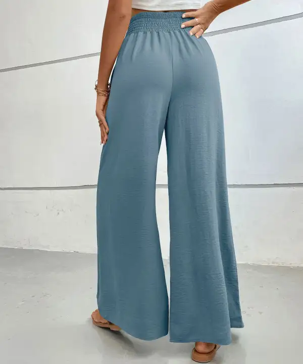 Wide Leg High Waist Cropped Smocked Waist Pants