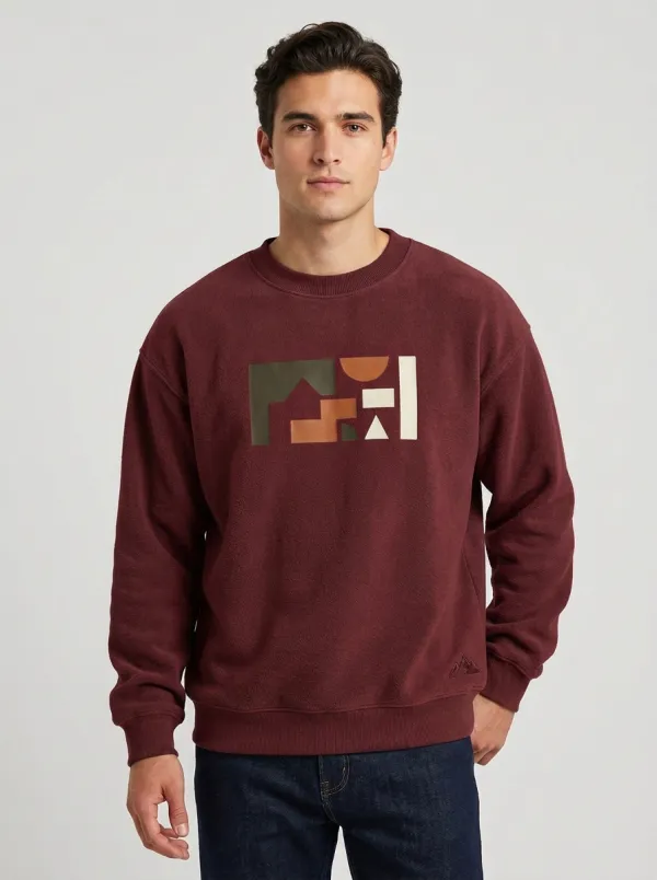 Men's Charcoal Abstract Geometric Art Fleece Sweatshirt