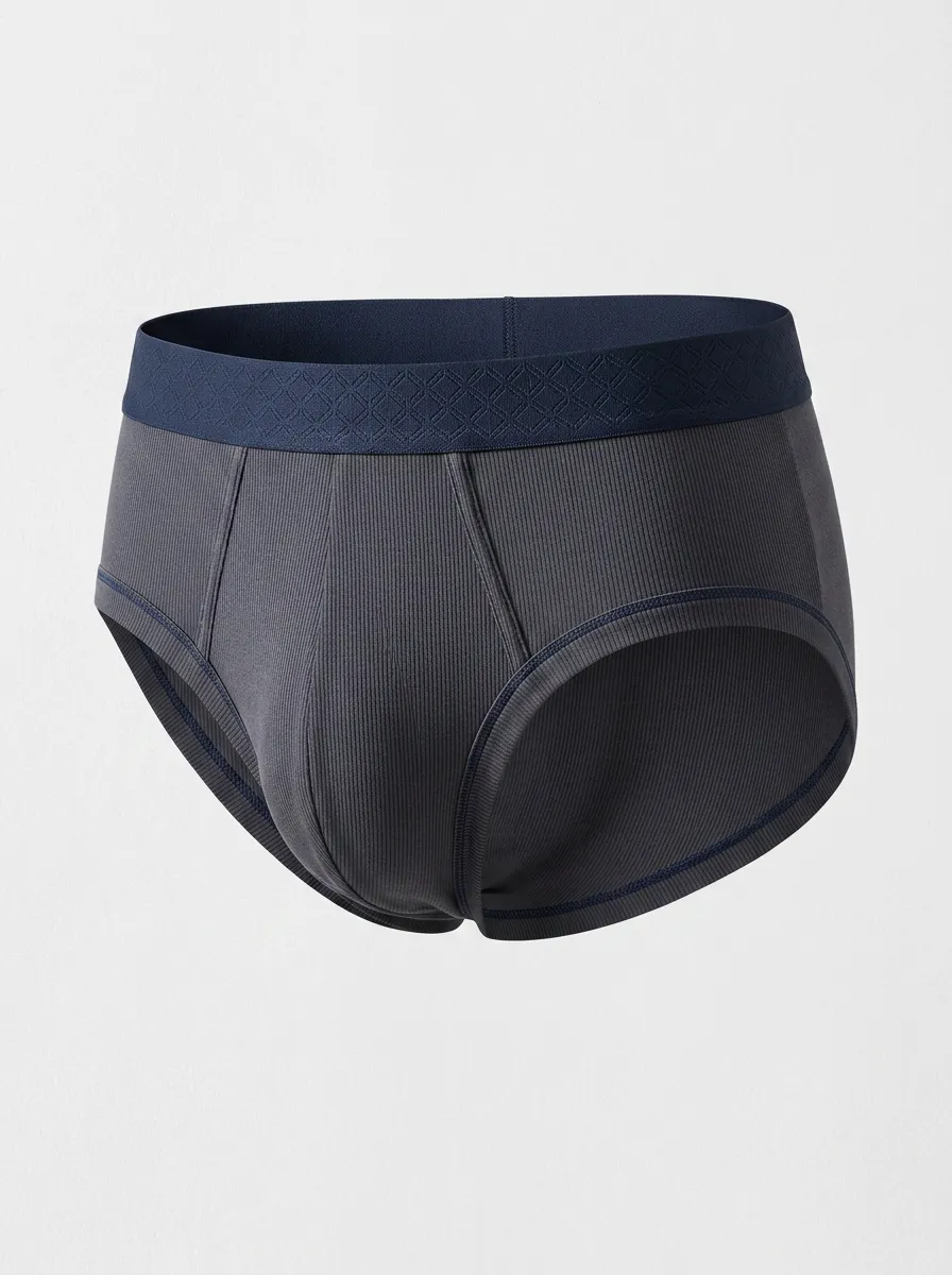 Men's Minimalist Charcoal Ribbed Patterned Waistband Briefs
