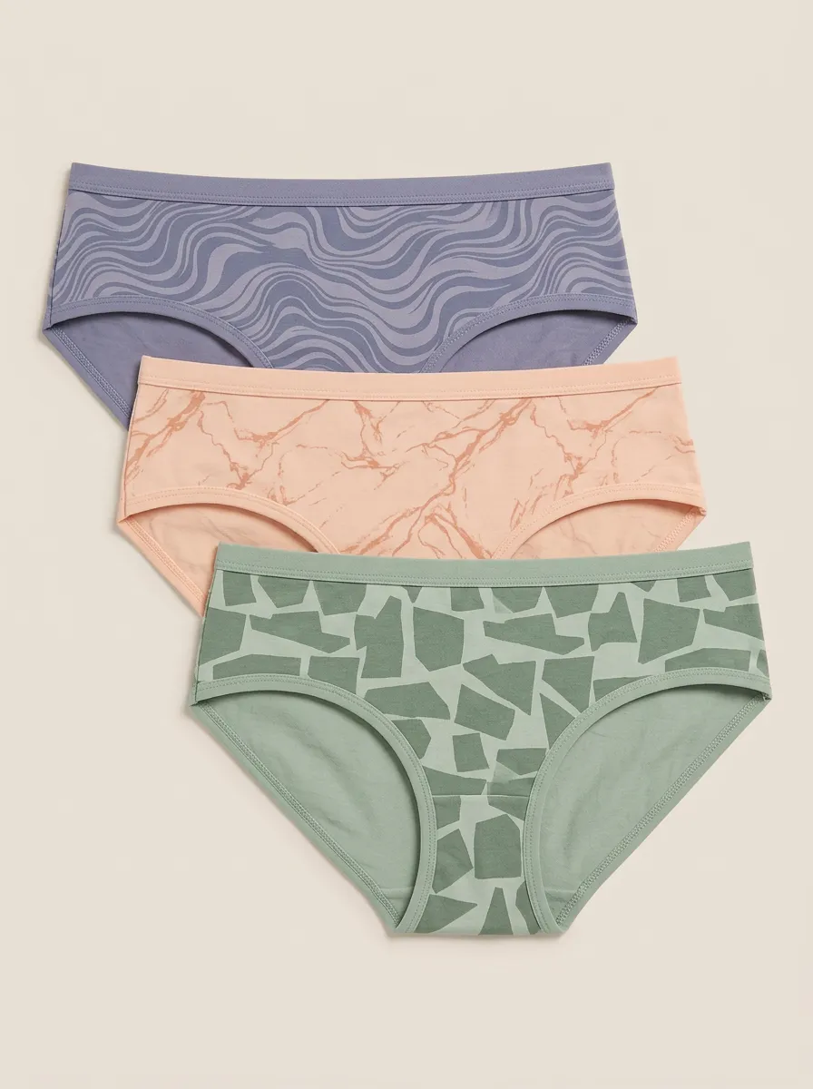 Women's Abstract Pattern Marble Wave Geometric Printed Three-Pack Panties