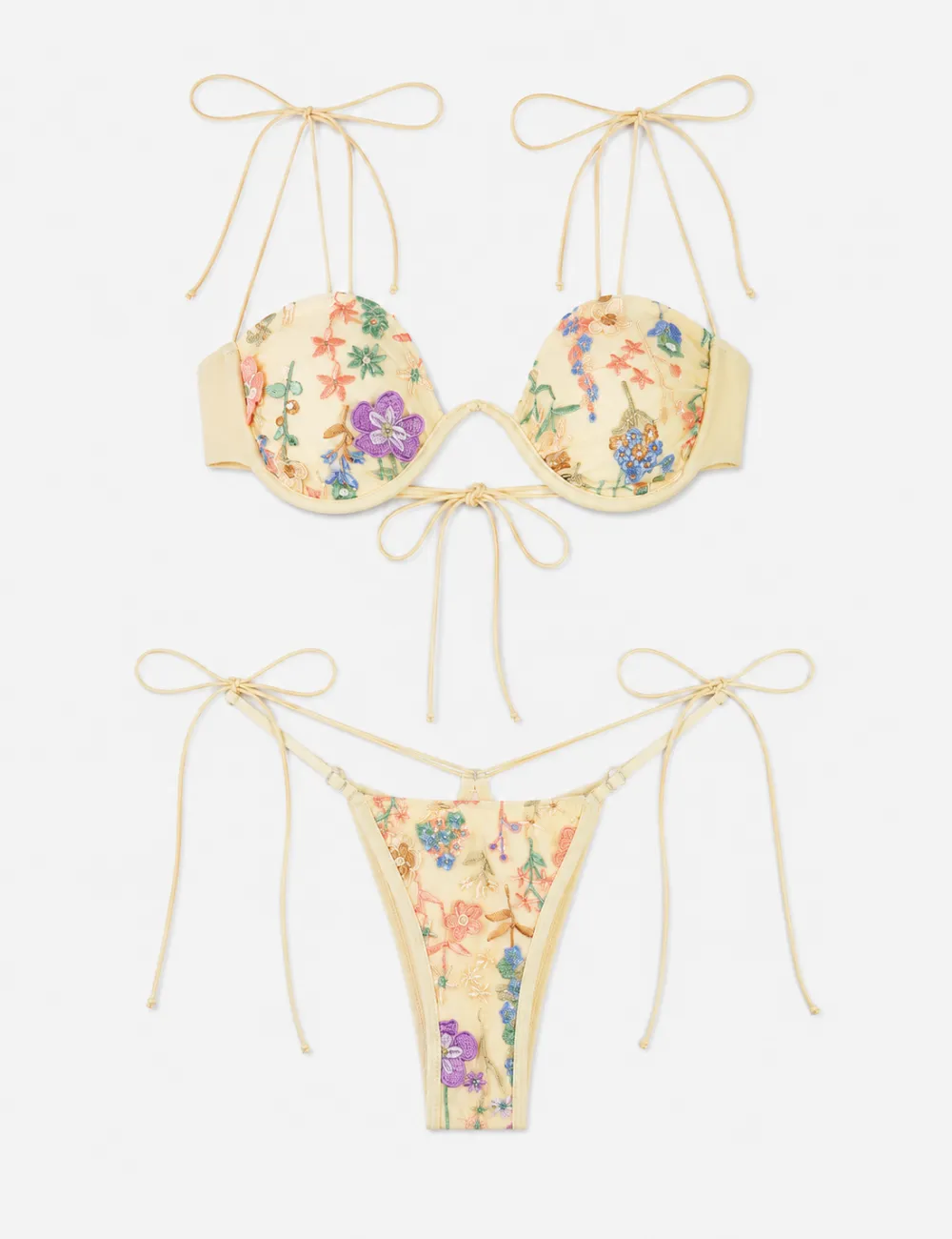 Embroidered Sheer Mesh Base Bikini Set