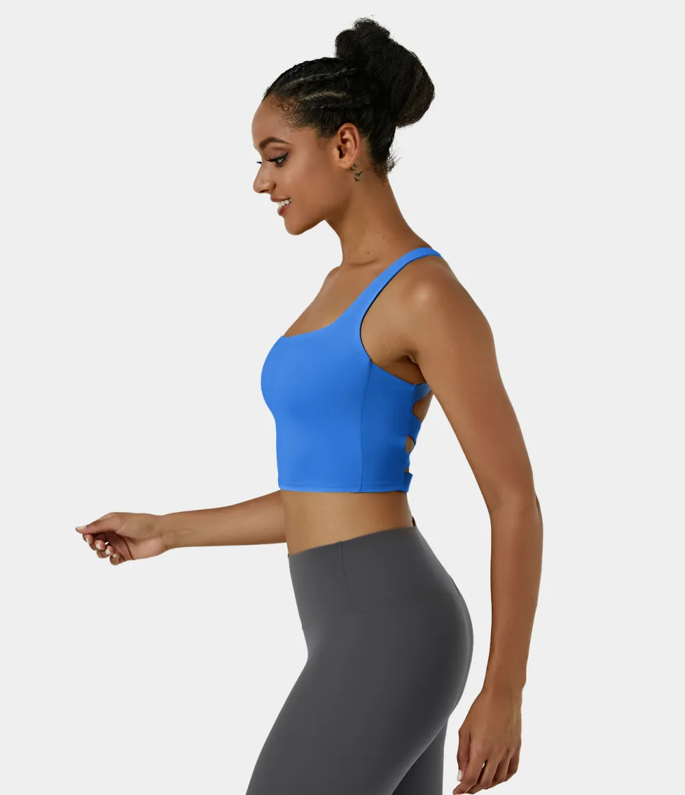 Softlyzero Airy Square Neck Backless Crisscross Cropped Cool Touch Yoga Tank Top-UPF50+