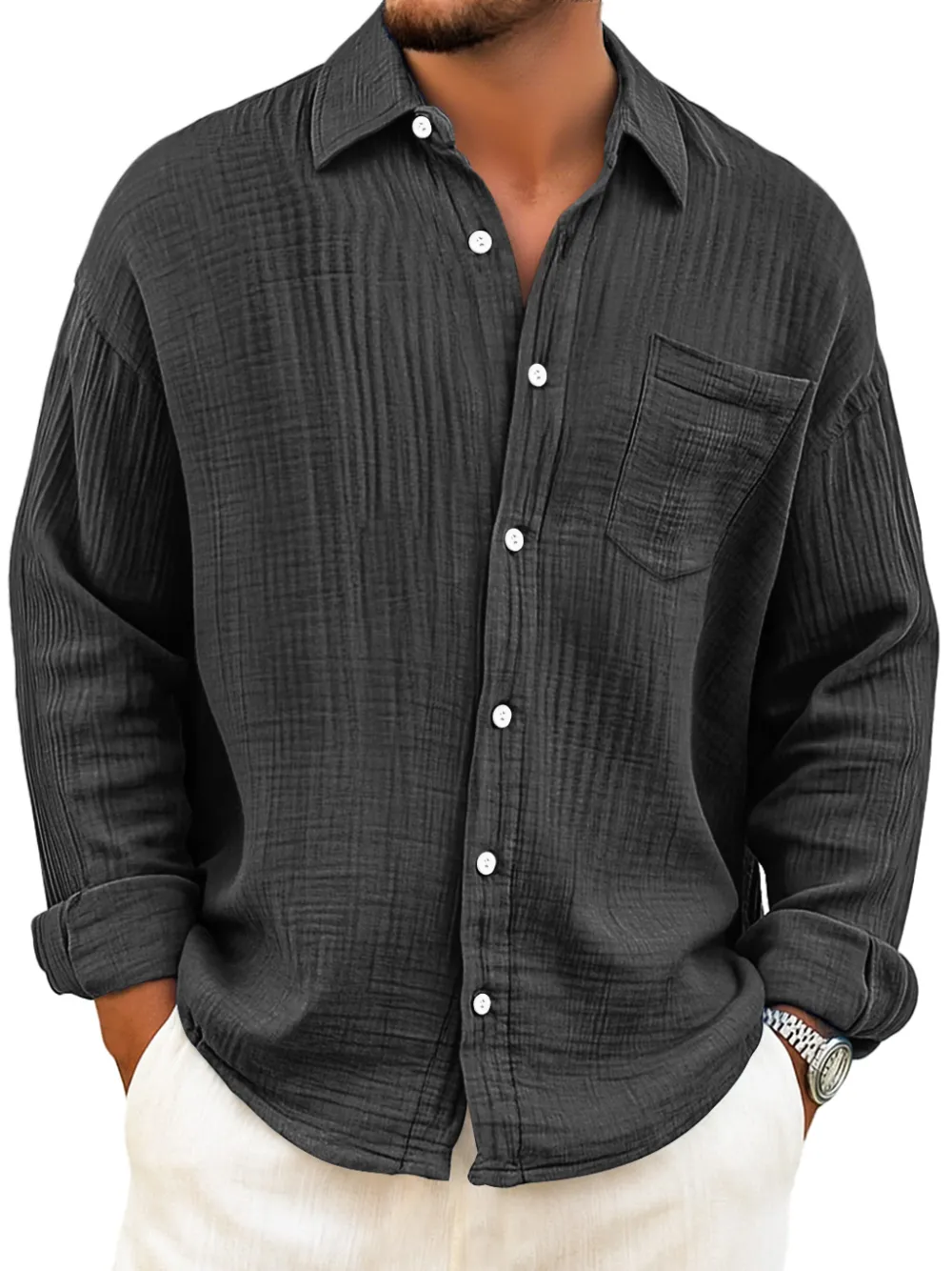 Layered Long Sleeve Pocket Shirt