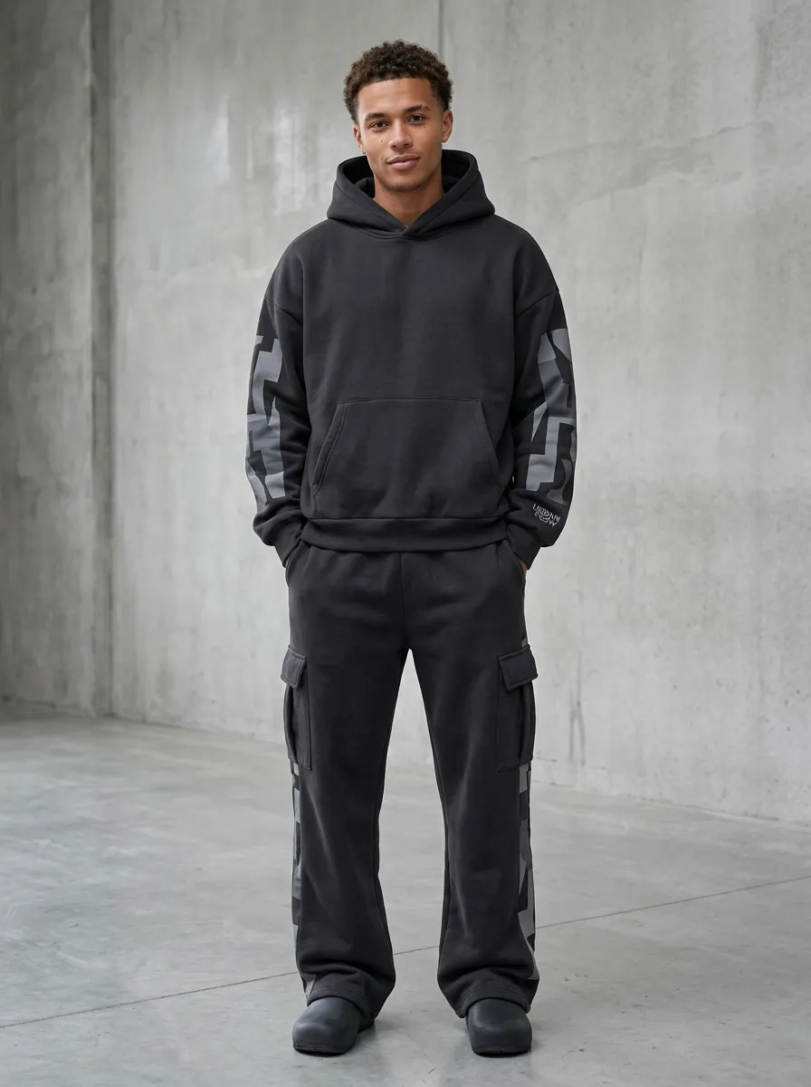 Coordinated Cargo Sweatpants Geometric Men's Two-Piece Tracksuit