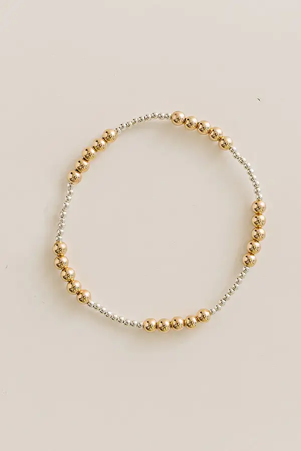 Beaded Mixed Metal Layered Stackable Stretch Bracelet