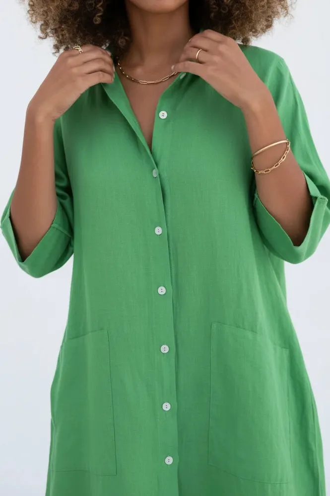 Simple Button Detail Shirt Dress