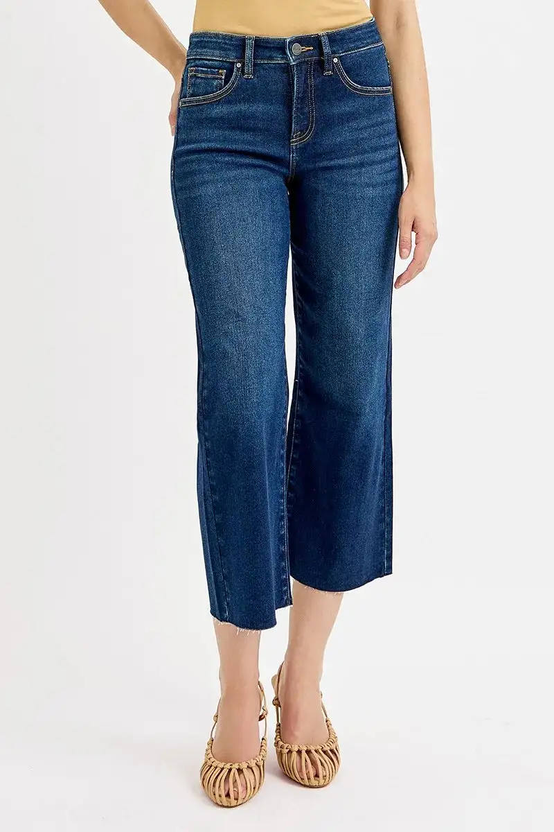 Clean Line Denim High Rise Wide Leg Pocketed Jeans