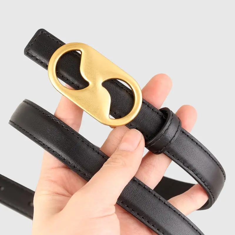 Chain Leather Belt with Golden Buckle