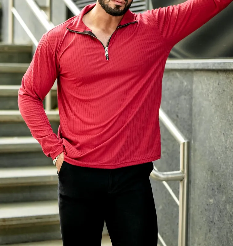 Maroon Long Sleeve Henley Casual Shirt