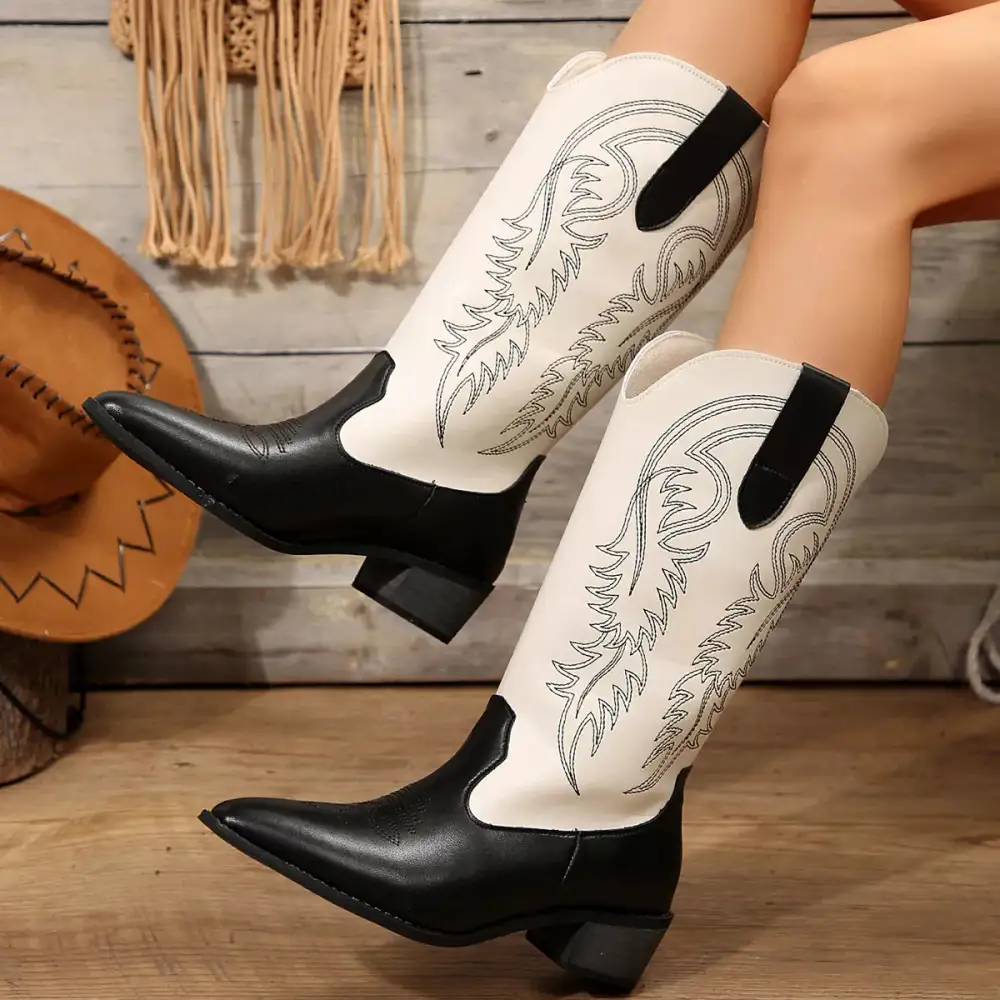Minimal Pointed Toe Block Heel Boots
