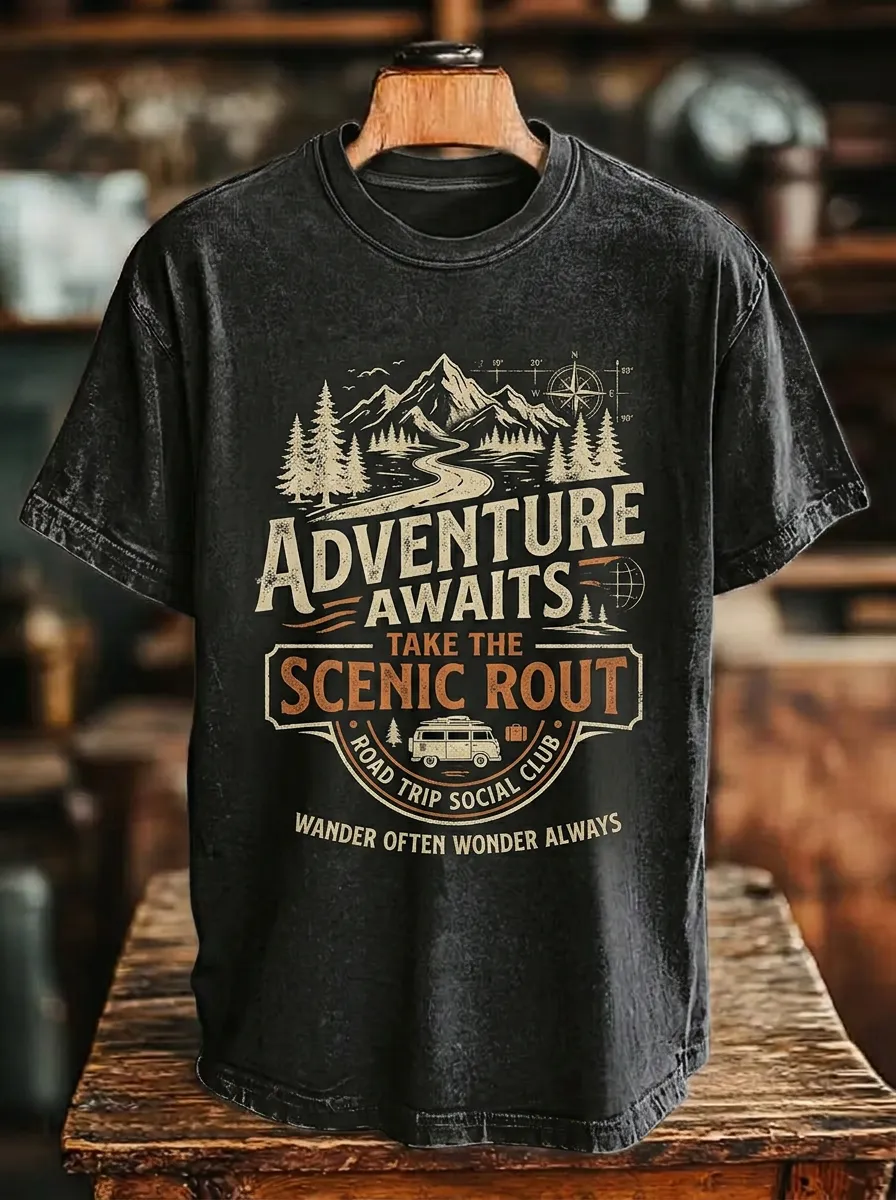 Unisex Adventure Road Trip Mountain Van Printed T-shirt