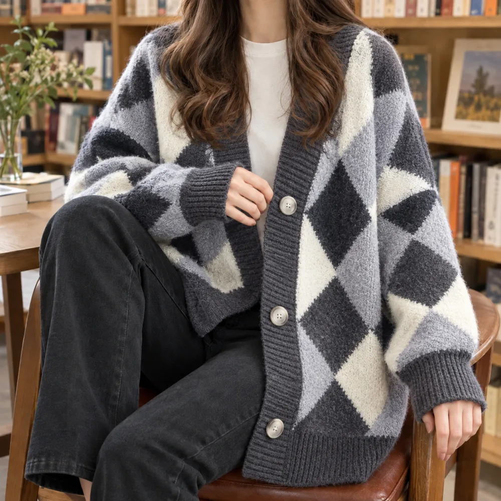 Argyle Soft Knit Cardigan