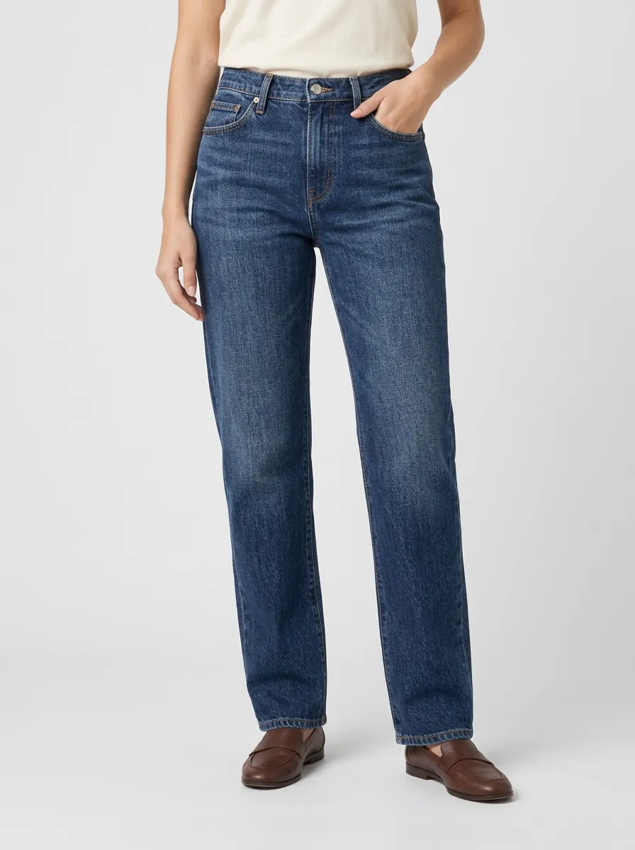 Everyday Denim with Straight Leg Mid Rise Detail