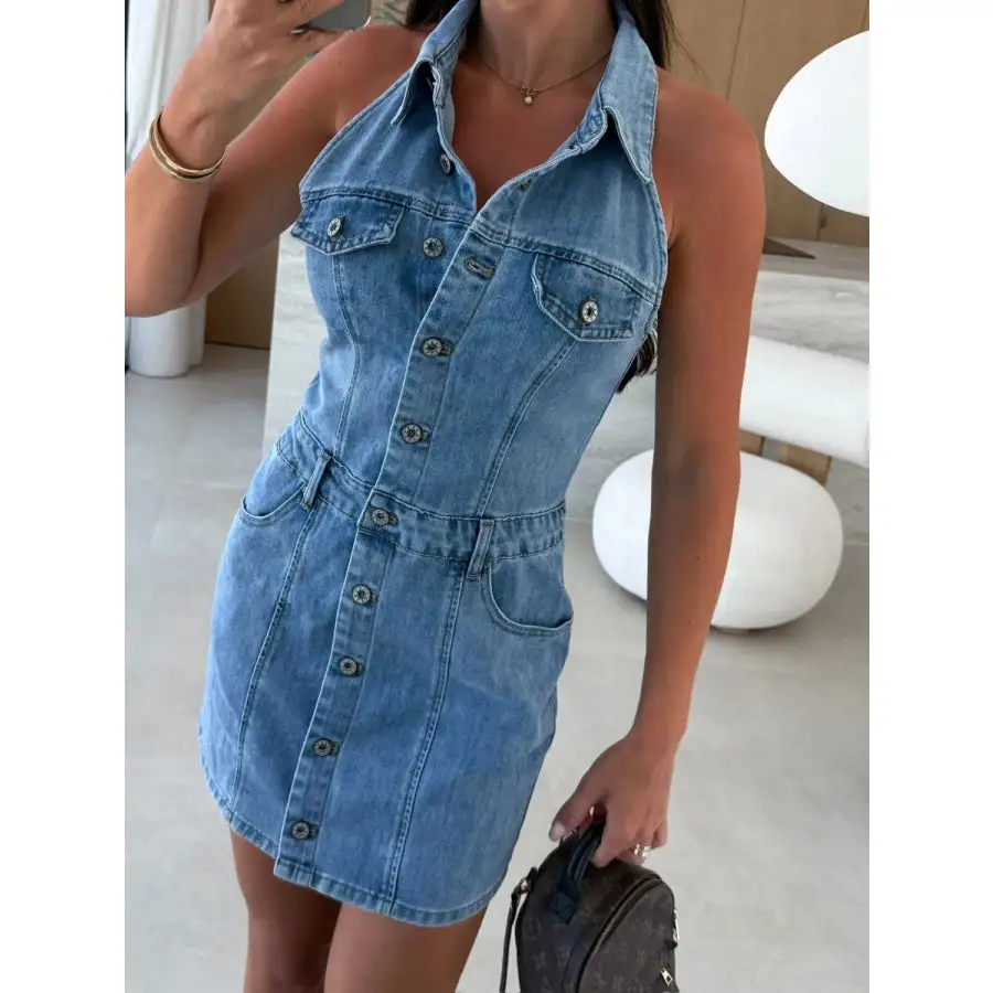 Button Front Sleeveless Mini Dress