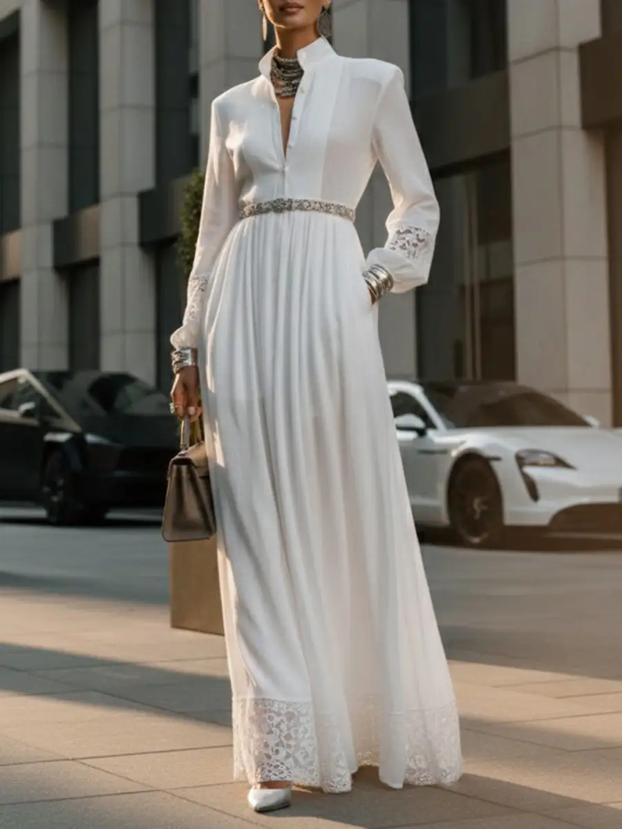 Pleated Buttoned Belted Shirt Maxi Dress