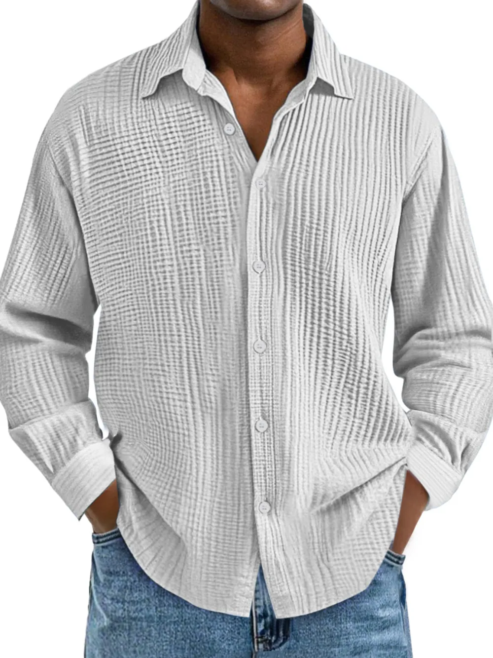 Relaxed Long Sleeve Open Collar Pleated Front Shirt