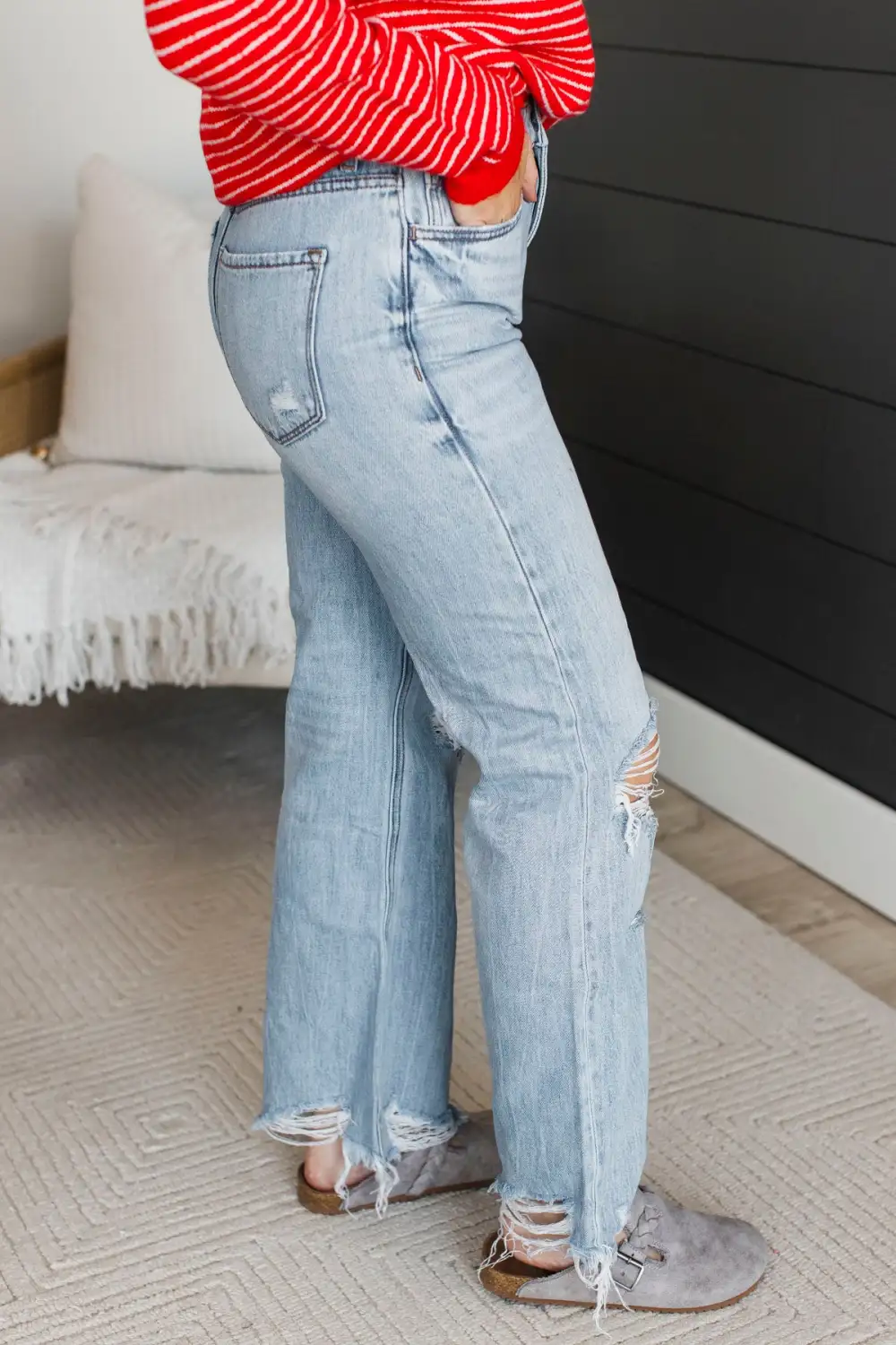 High-Rise Flare Distressed Jeans