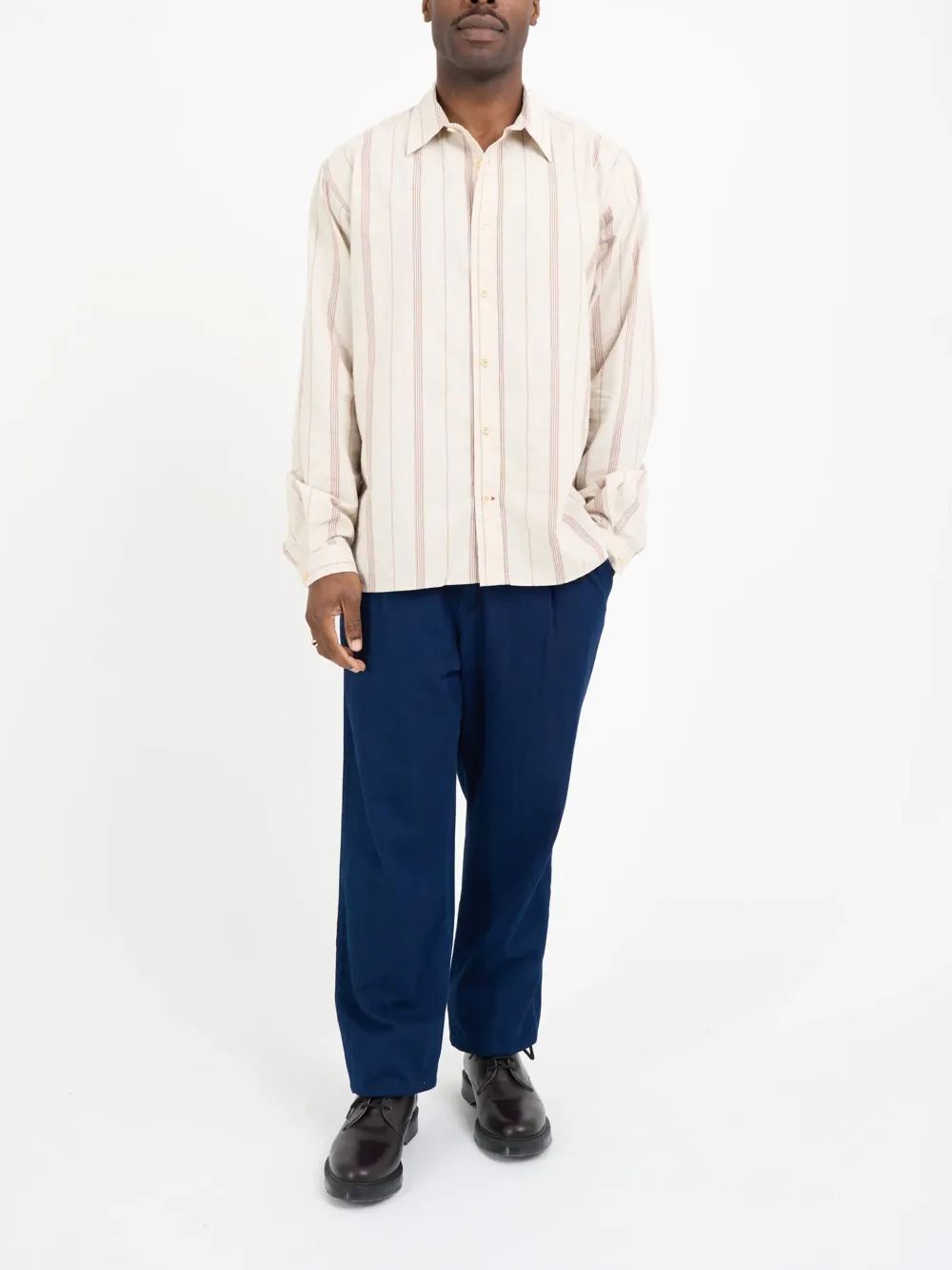 Cream  Oversized Striped Cotton Shirt