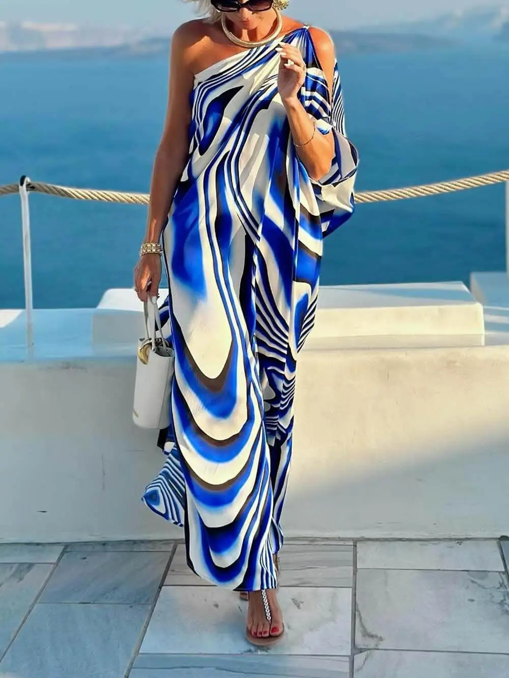Print Cutout One Shoulder Maxi Dress