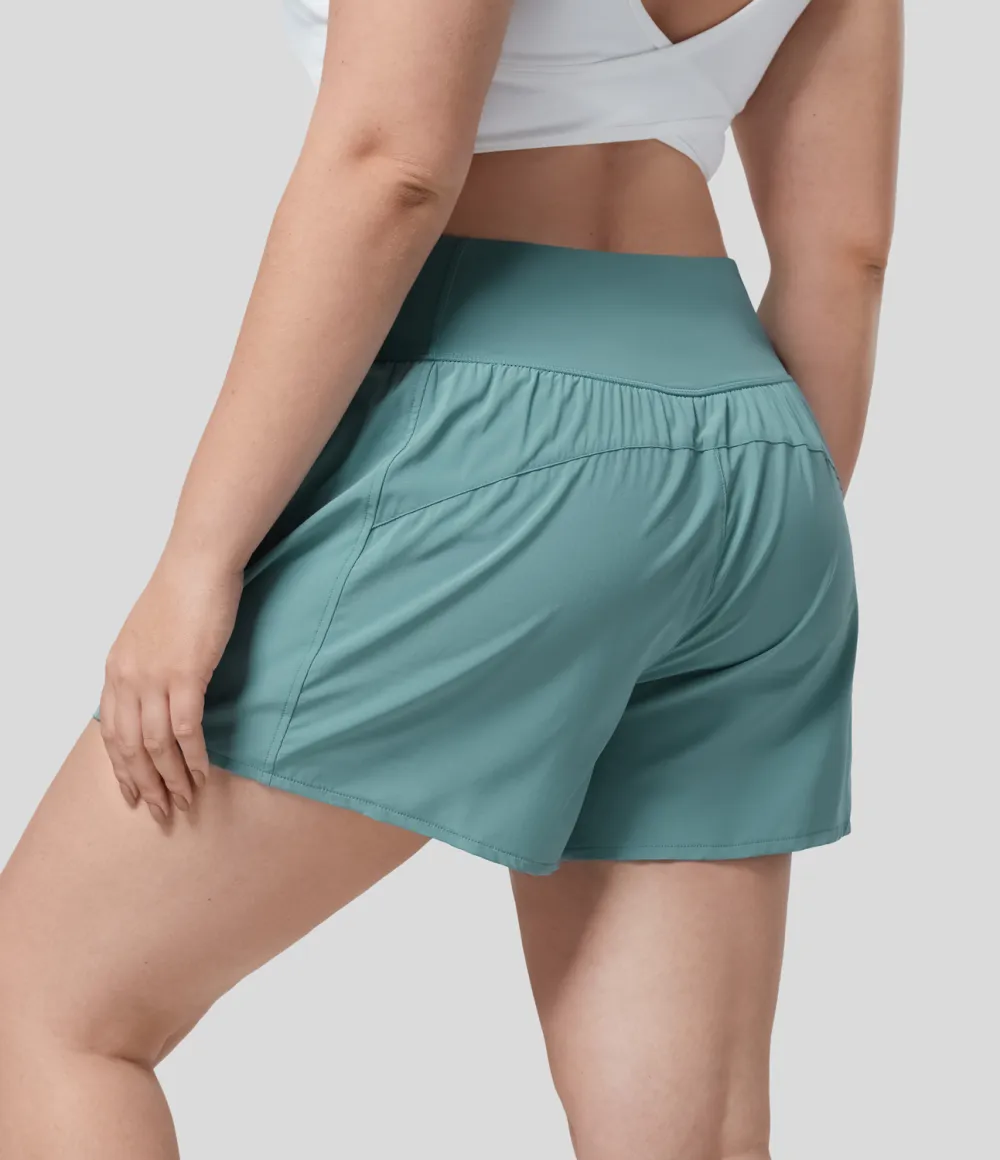 Breezeful High Waisted Crossover Side Pocket Plus Size 2-in-1 Quick Dry Yoga Shorts 4.5
