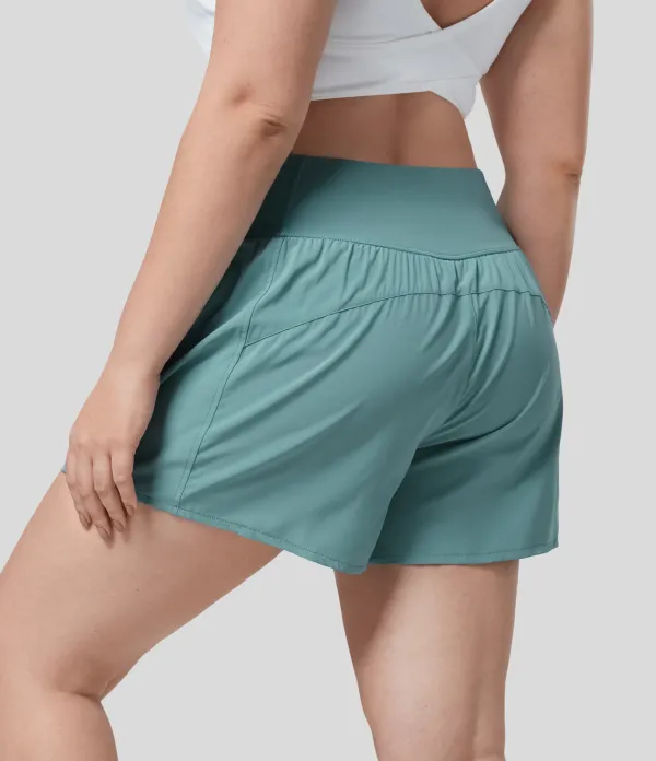 Breezeful High Waisted Crossover Side Pocket Plus Size 2-in-1 Quick Dry Yoga Shorts 4.5