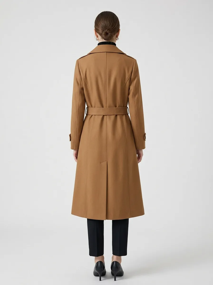 Women's Clean Line Double-Breasted Belted Classic Long Trench Coat