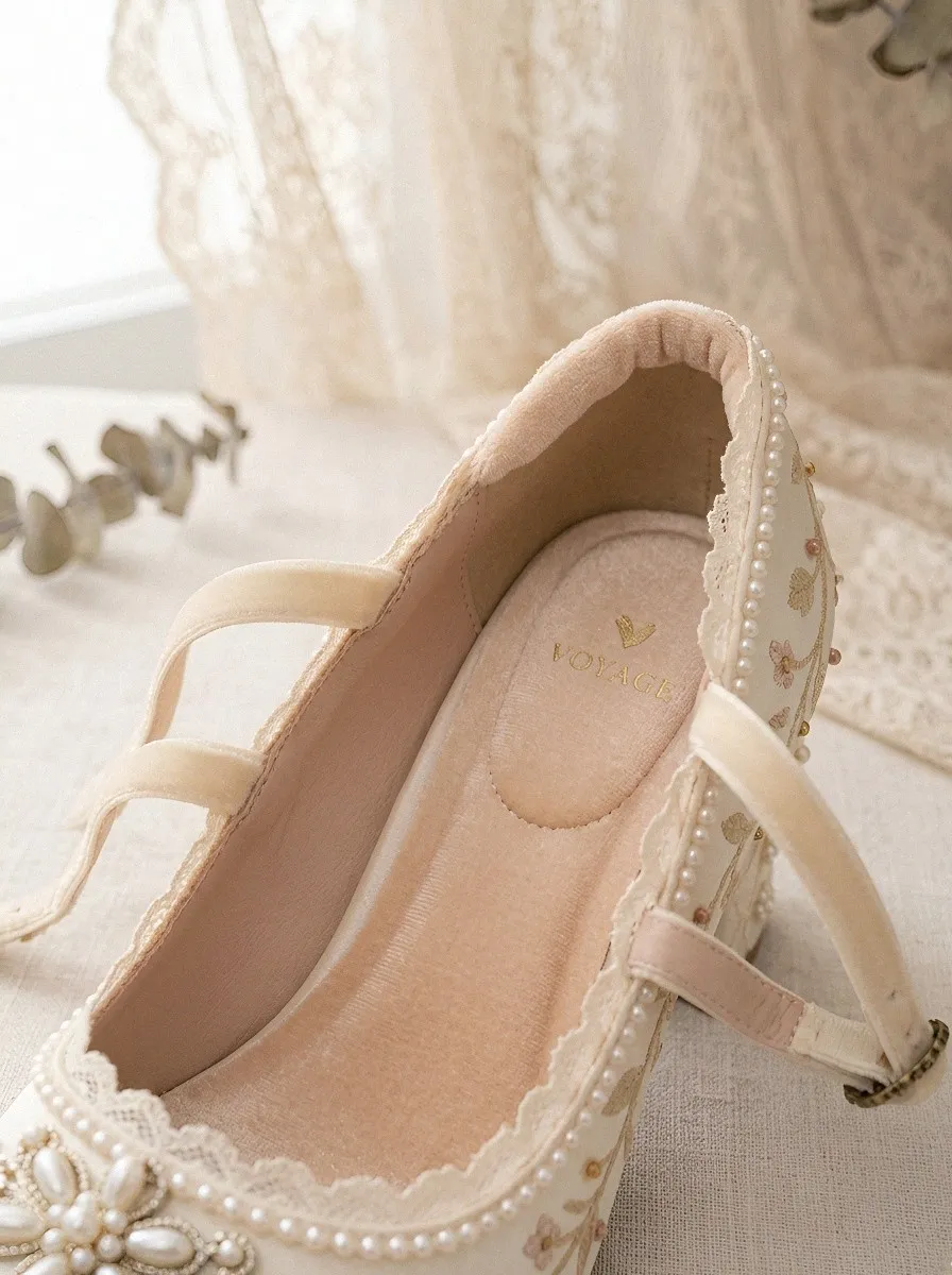 Pearl Floral Embroidered Women's Bavarian Occasion Heels