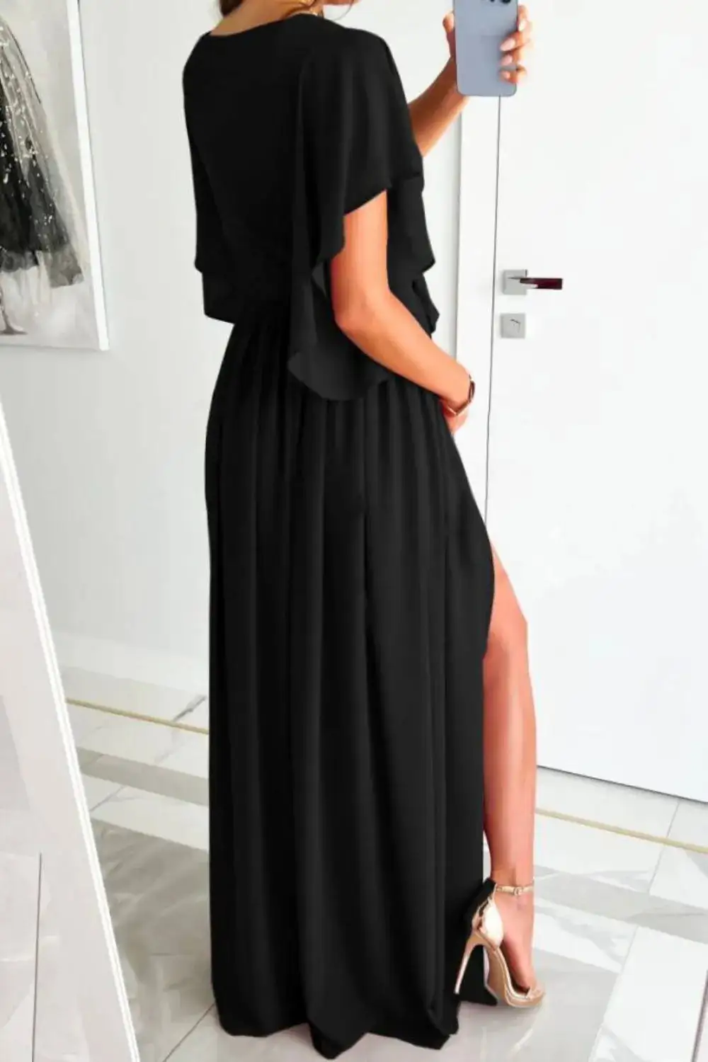 Relaxed Surplice Neck Flutter Sleeve Dress
