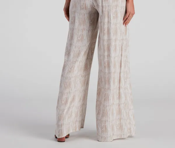 Natural Striped High-Rise Wide-Leg Pants