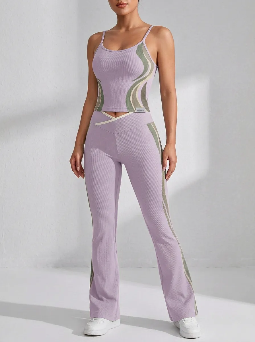 Colorblock Ribbed Paneled Flare Active Set