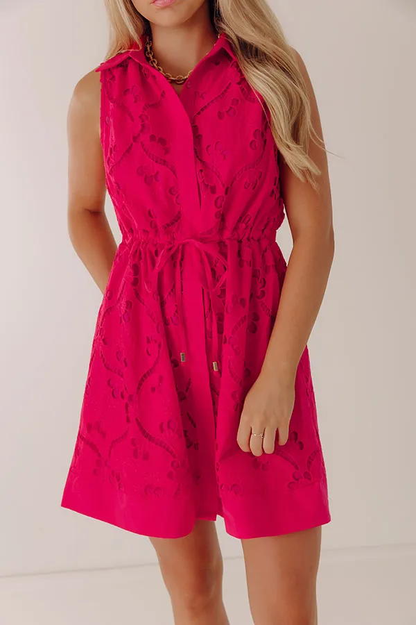 Embroidered Floral Collared Sleeveless Relaxed Mini Dress