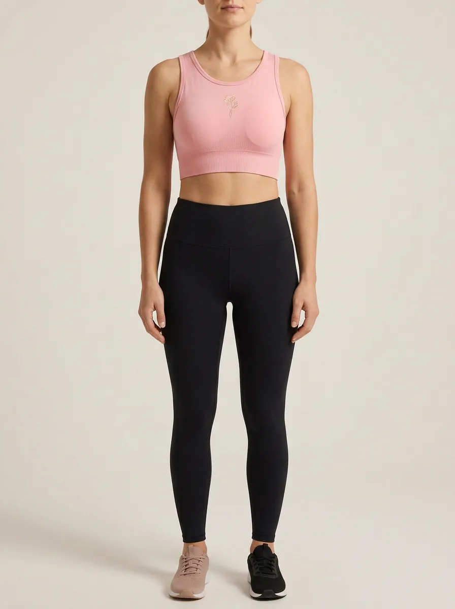 Women's Floral-Embroidered Scoop-Neck Side-Panel Sports Bra